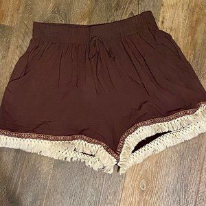 Grace & Emma Brown Shorts Aztec Tassel Tri…